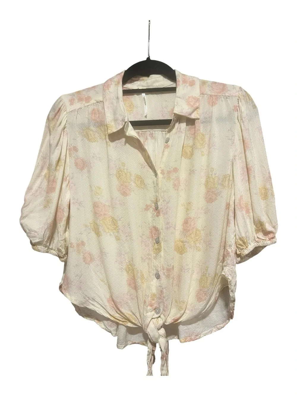 Free People Cream Blouse with Pink & Yellow Floral Print